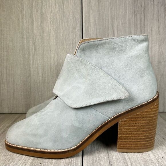 Shelly’s London Blue Suede Leather Ankle Booties Strap Block Heel Women's Size 7 - Picture 1 of 10